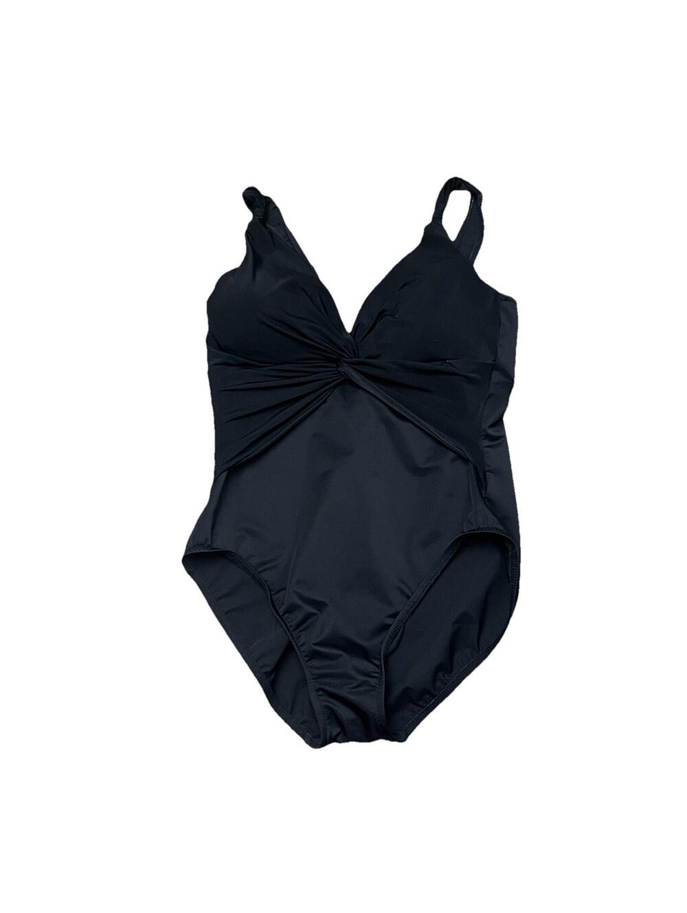 Miraclesuit Black One Piece Swimsuit Size 16 Twist Front Tummy Control Slimming